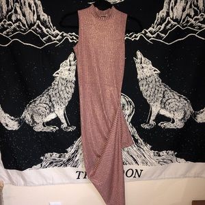 Asymmetrical Mock Neck Lurex Bodycon Dress